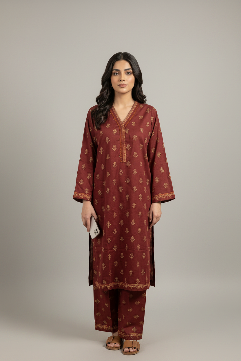 2-Piece Set Maroon Ethnic