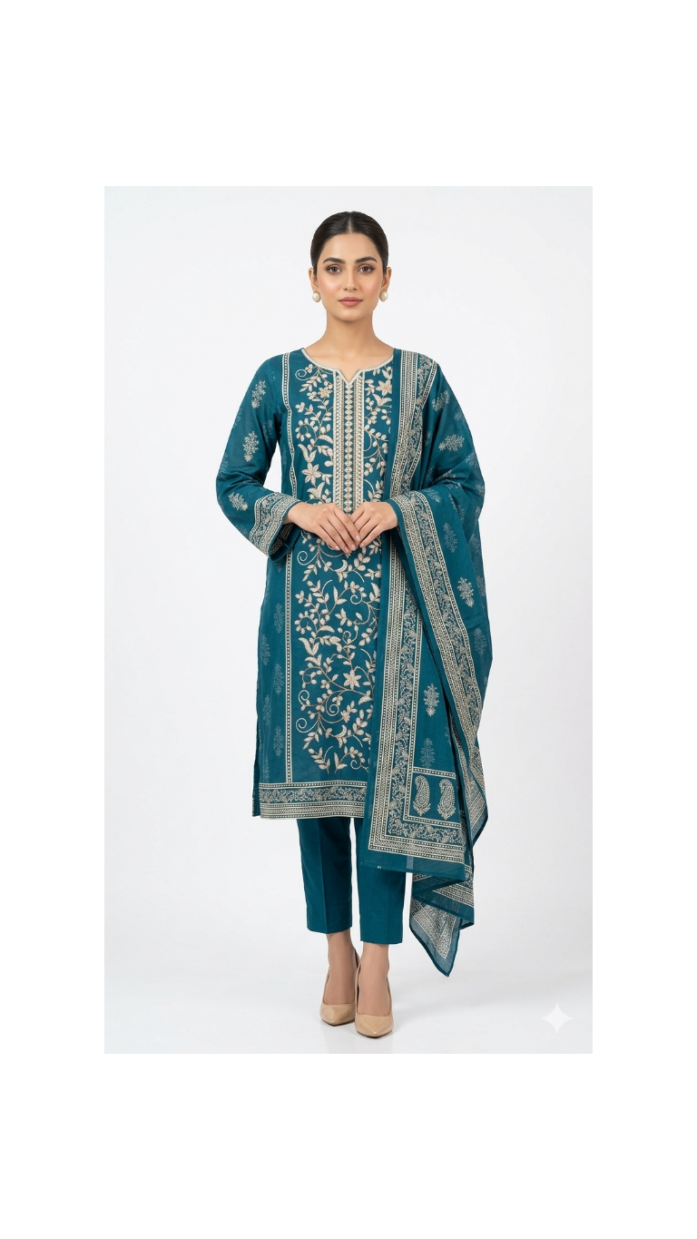 Embroidered Three-Piece · Sage
