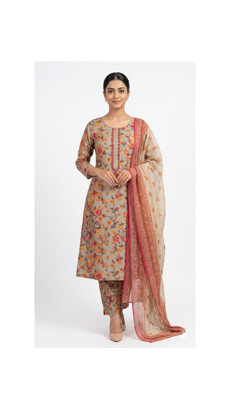Embroidered Three-Piece · Dusty Rose
