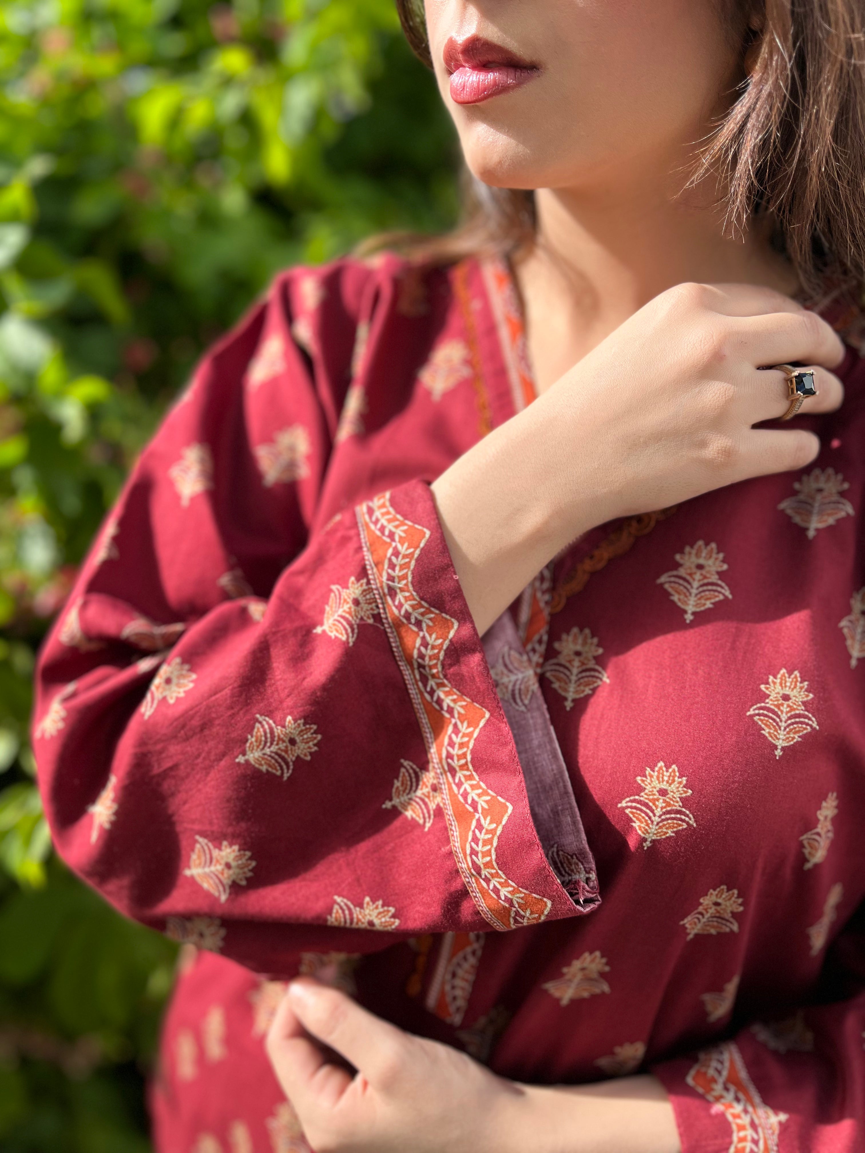 2-Piece Set Maroon Ethnic