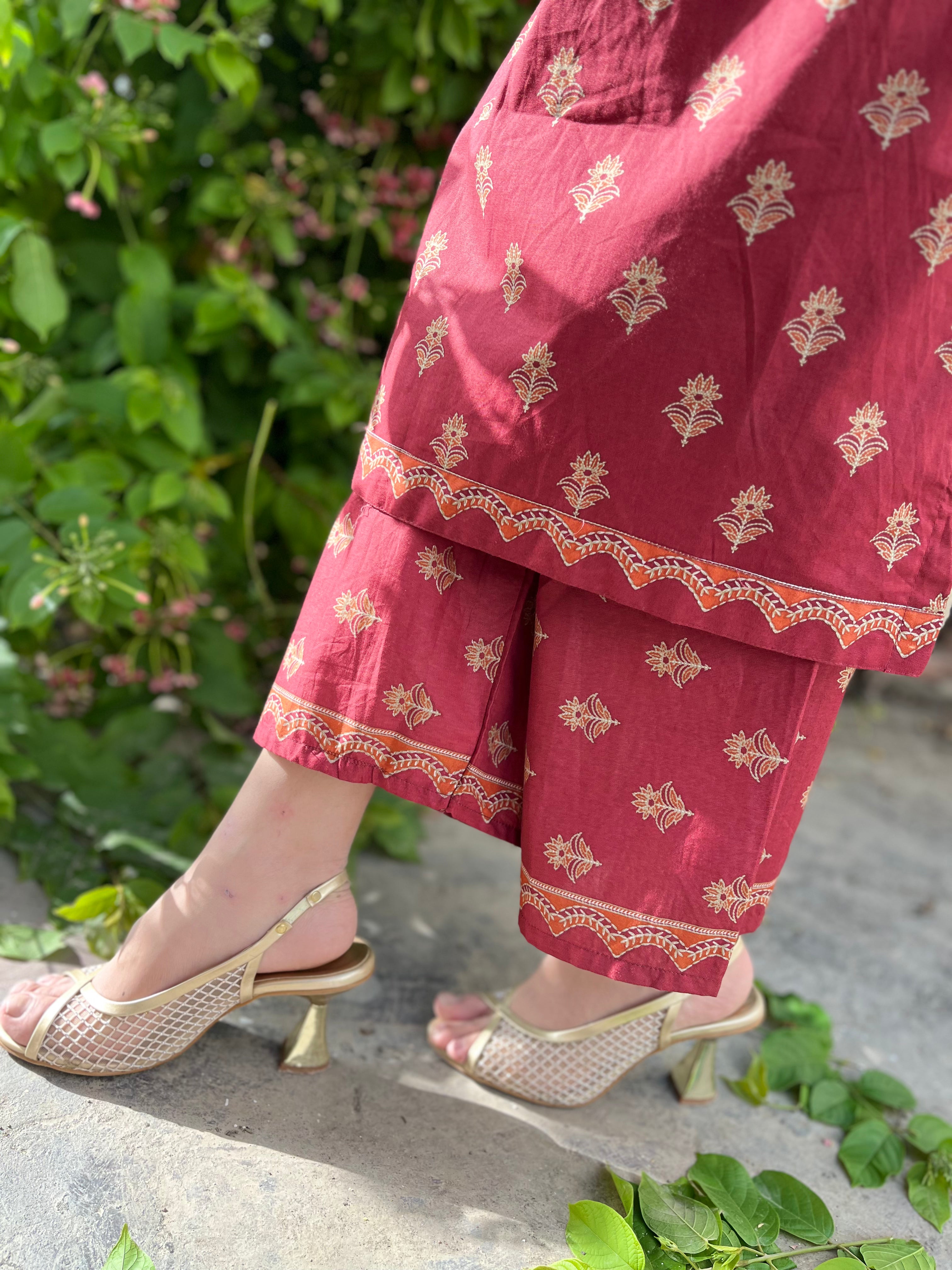 2-Piece Set Maroon Ethnic