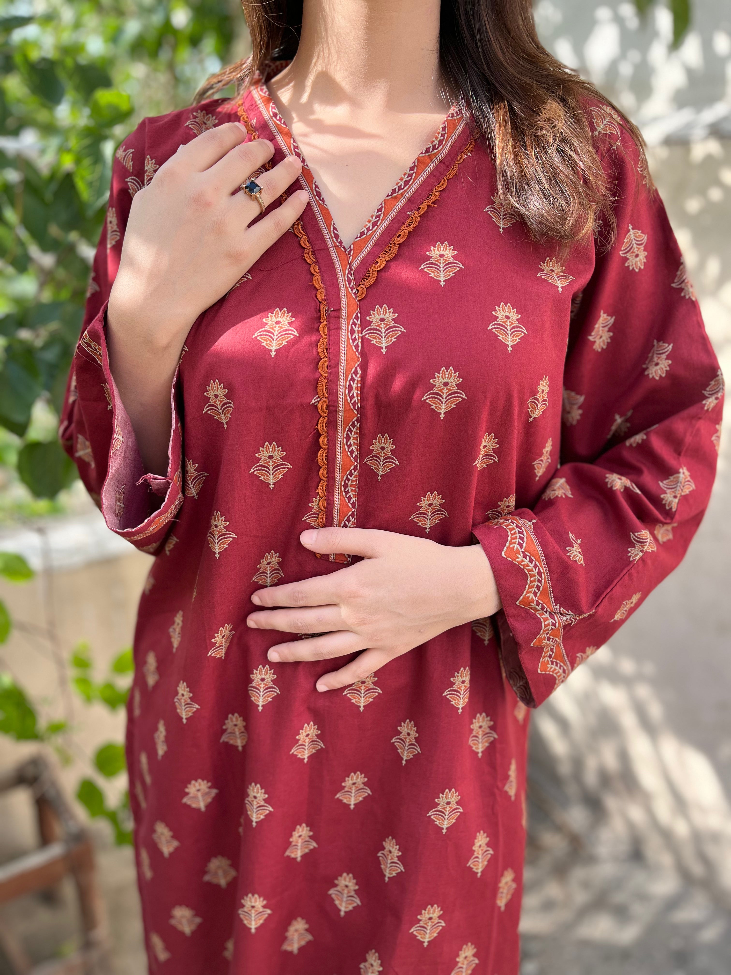 2-Piece Set Maroon Ethnic