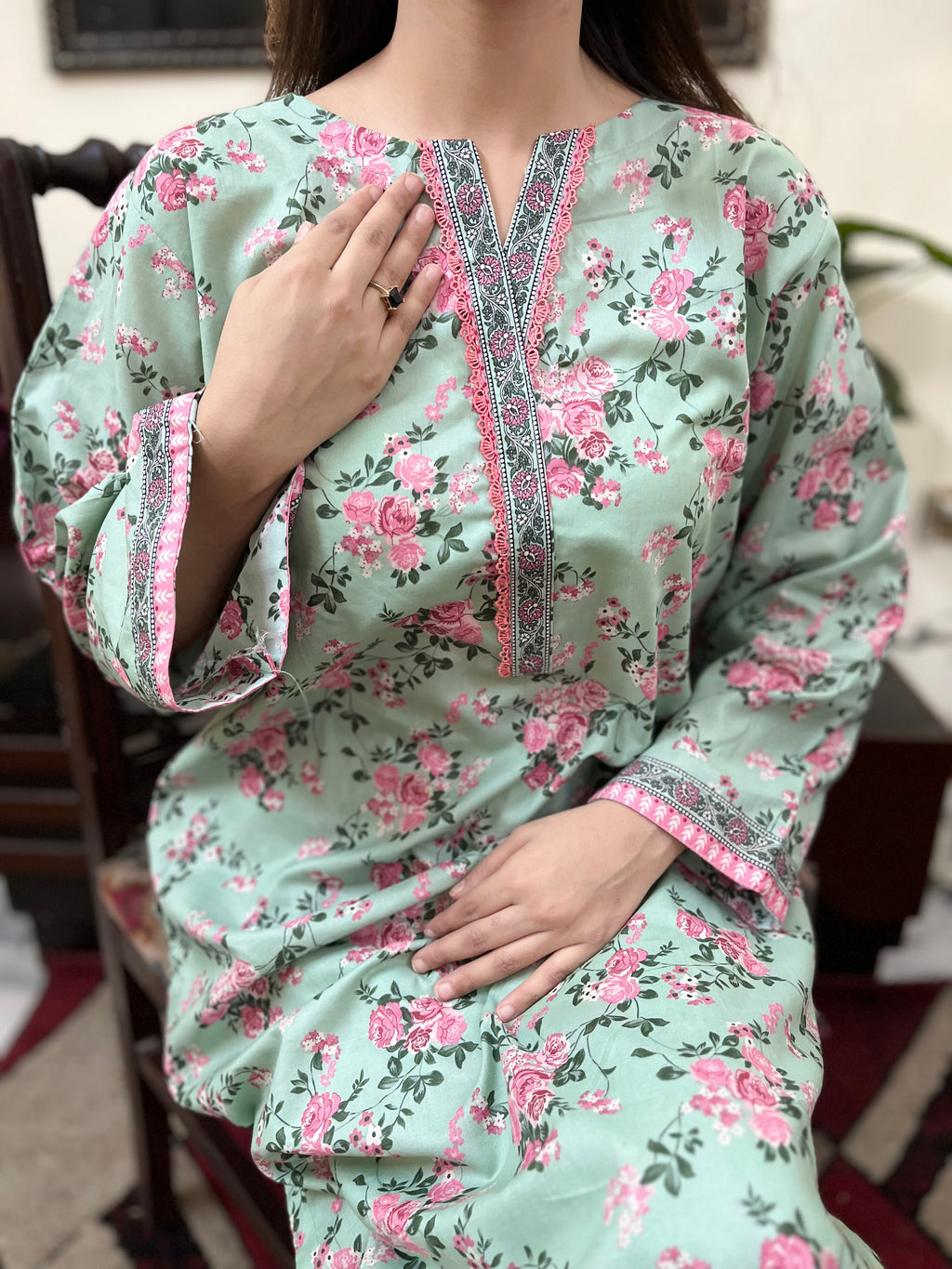 2 Piece set Mint Floral Printed Co-ord