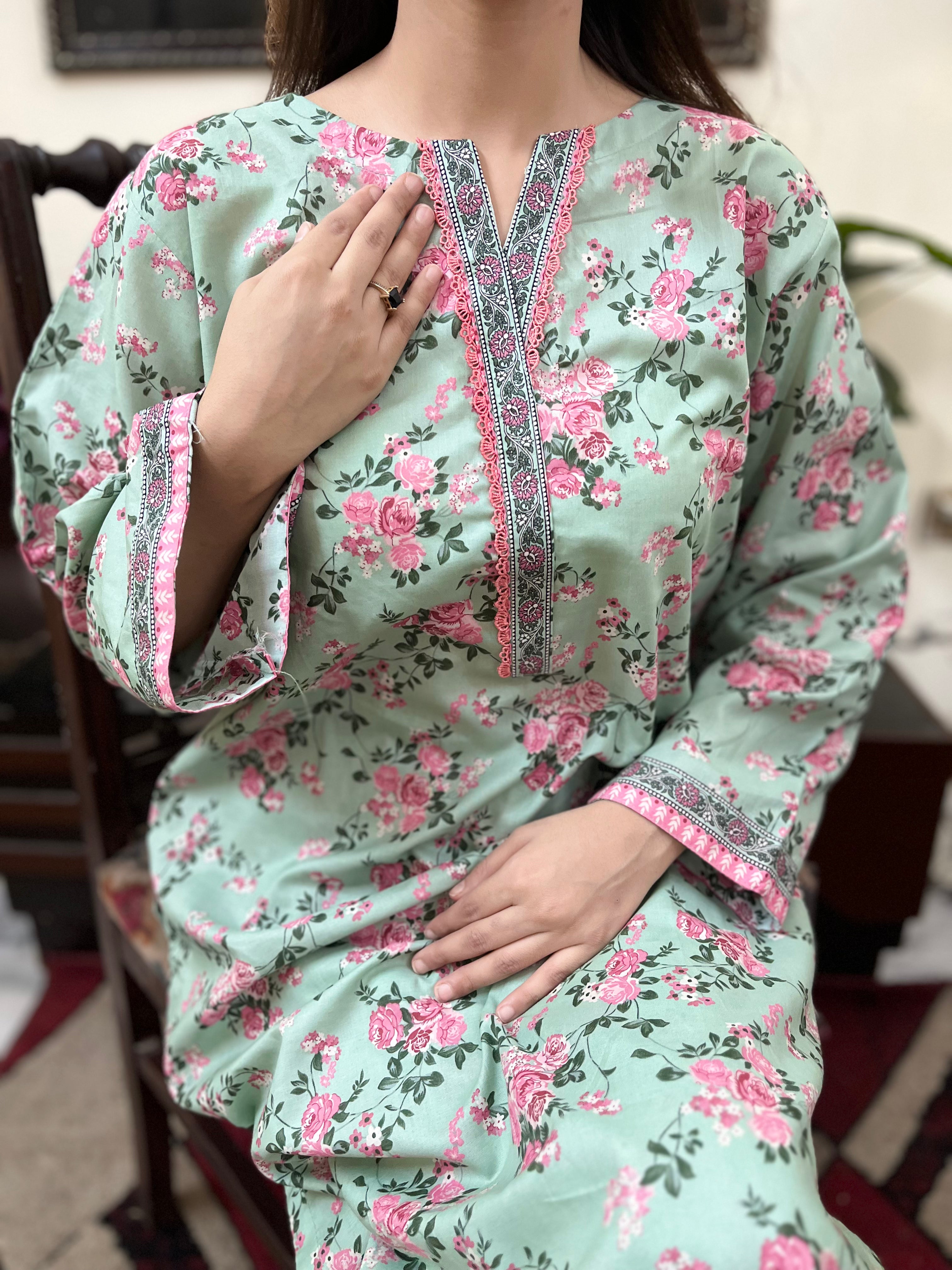 2 Piece set Mint Floral Printed Co-ord