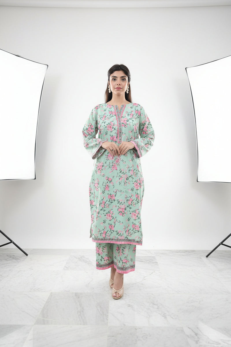 2 Piece set Mint Floral Printed Co-ord