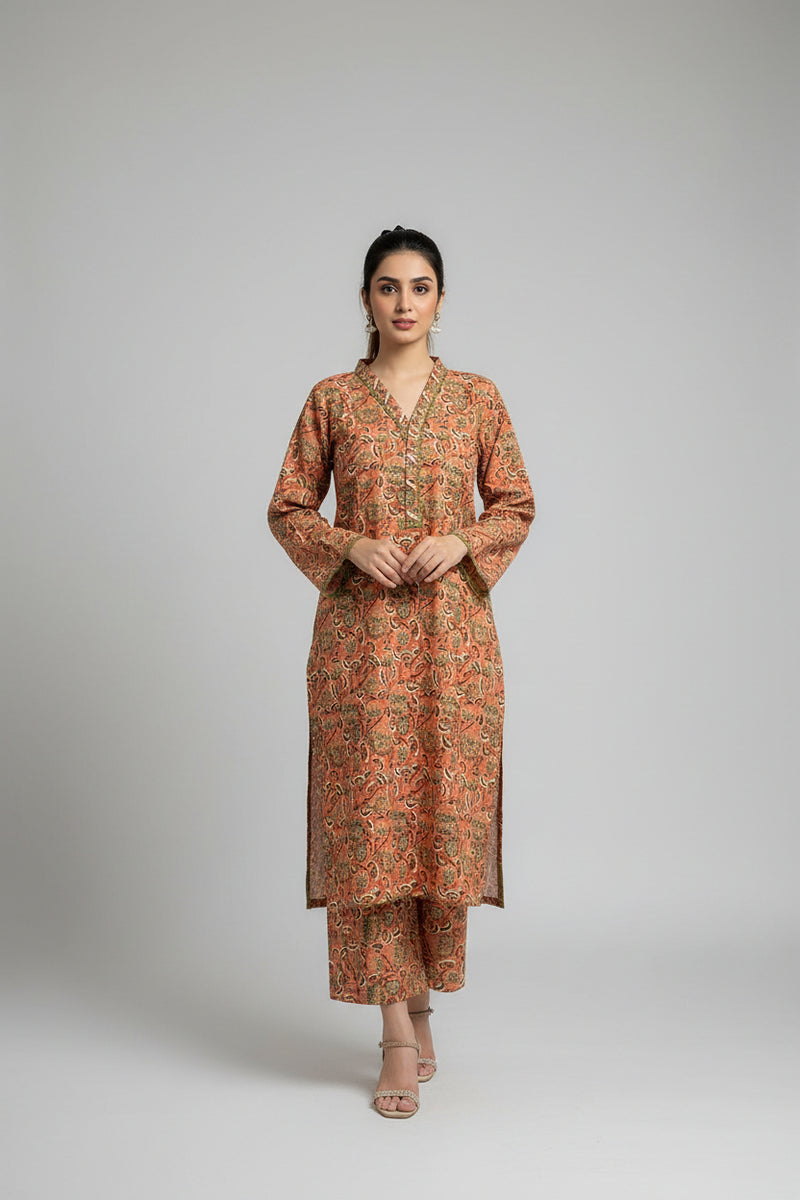 Faded Peach Orange 2 piece stitched