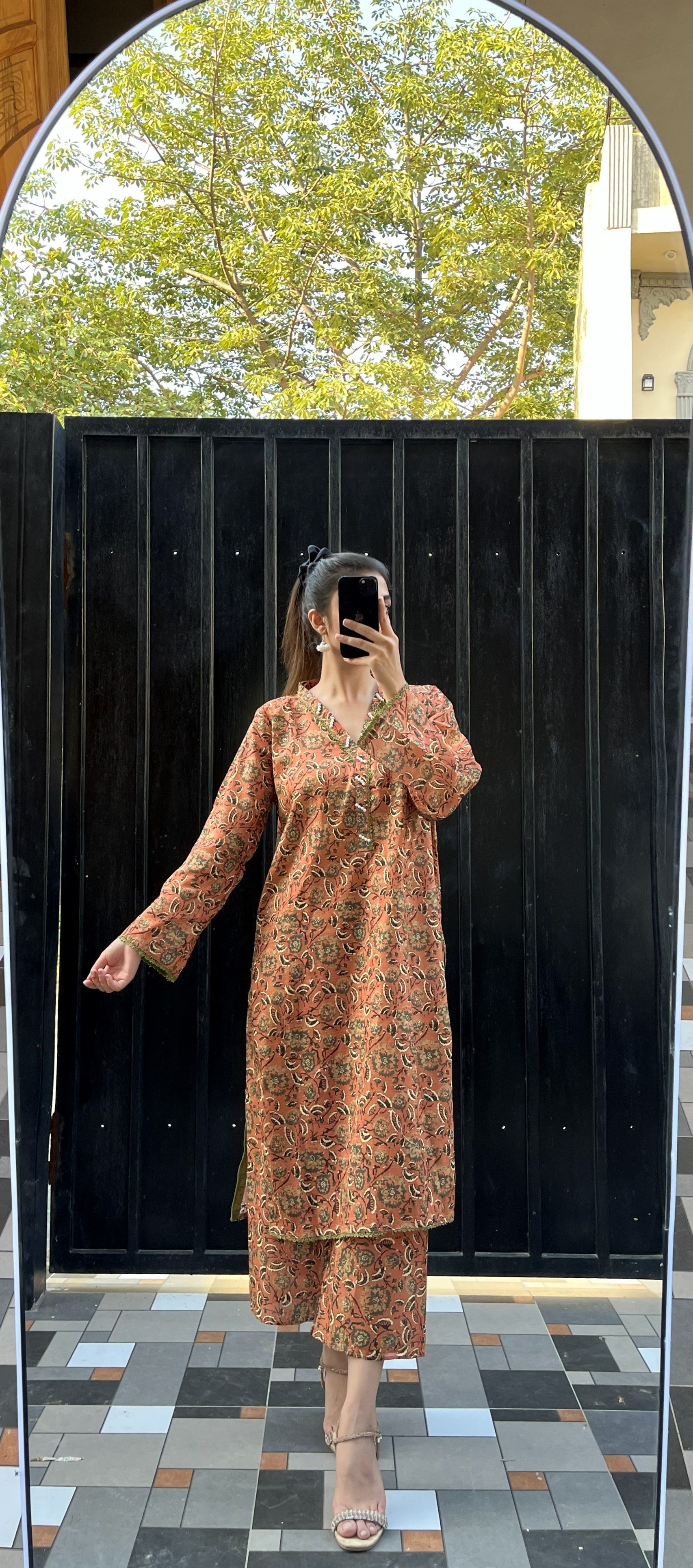 Faded Peach Orange Co-ord (2 piece Stitched)