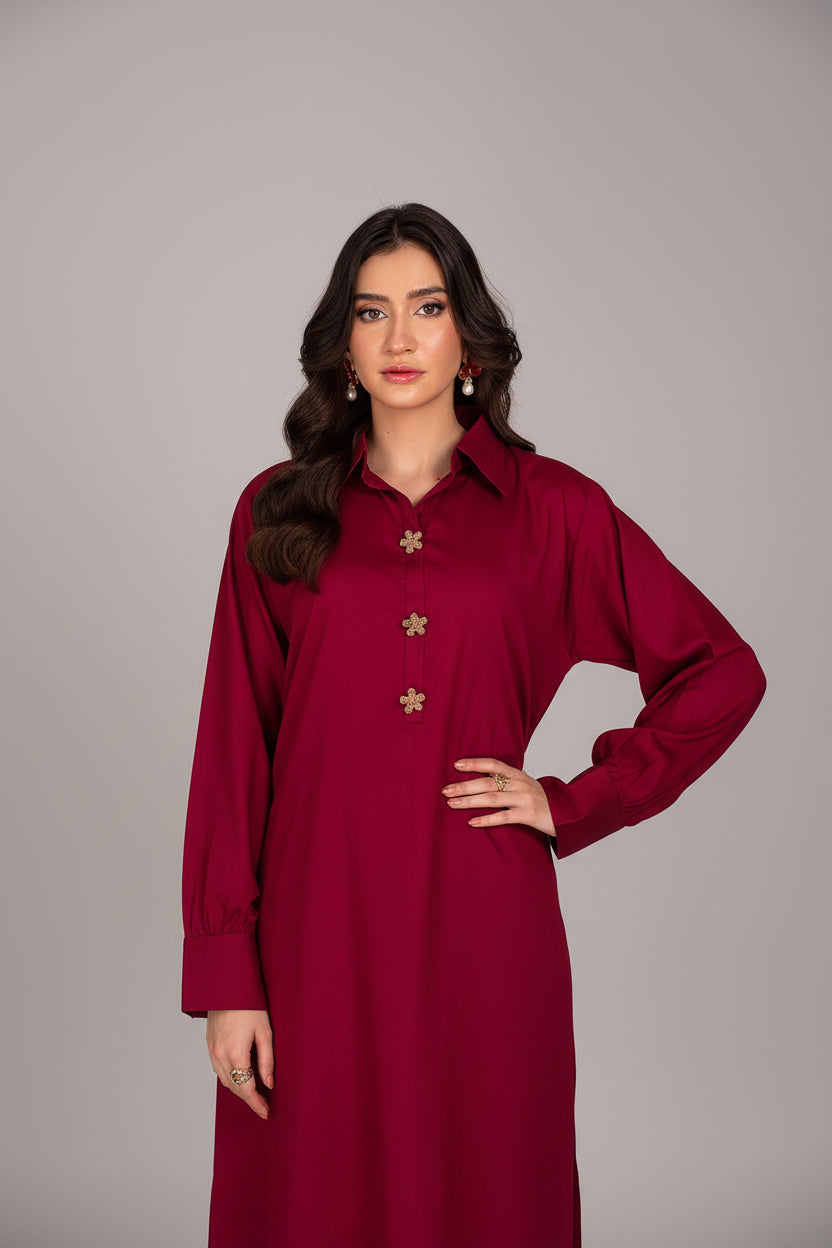 2PC STITCHED - MAROON SOLID