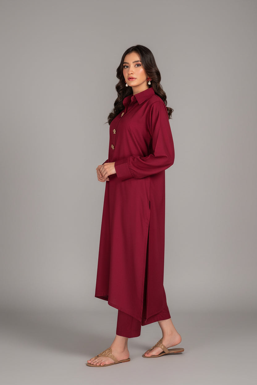 2PC STITCHED - MAROON SOLID
