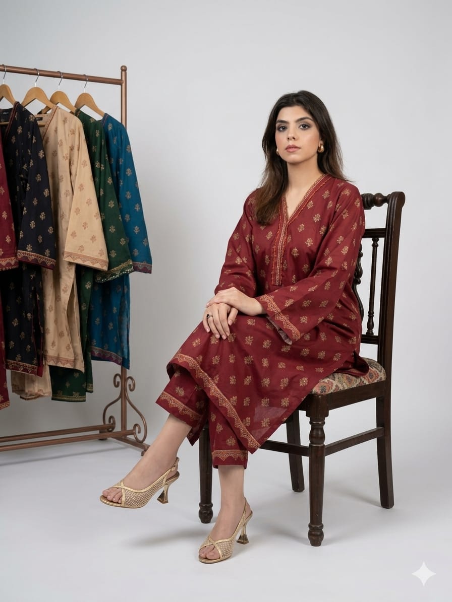 2-Piece Set Maroon Ethnic
