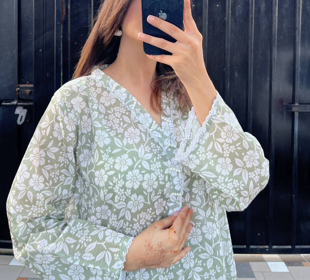 Pastel Green 2 Piece Stitched