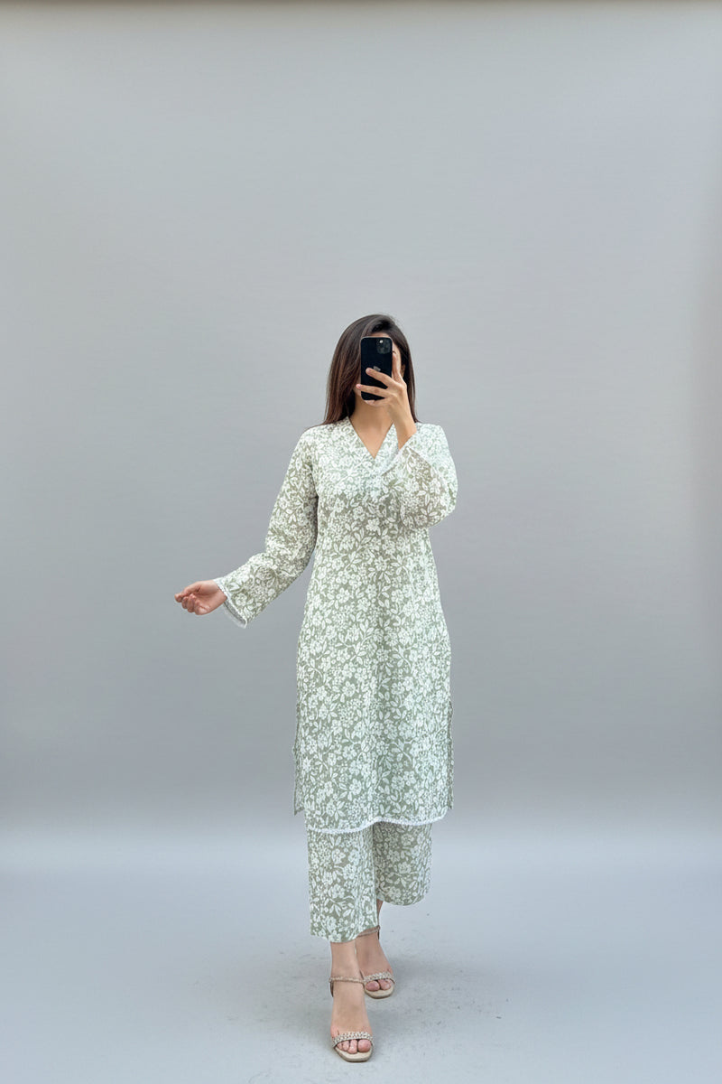 Pastel Green 2 Piece Stitched